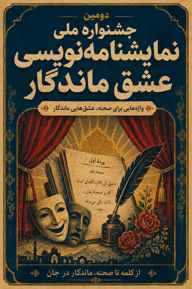 پوستر دومین جشنواره ملی نمایشنامه‌نویسی عشق ماندگار
