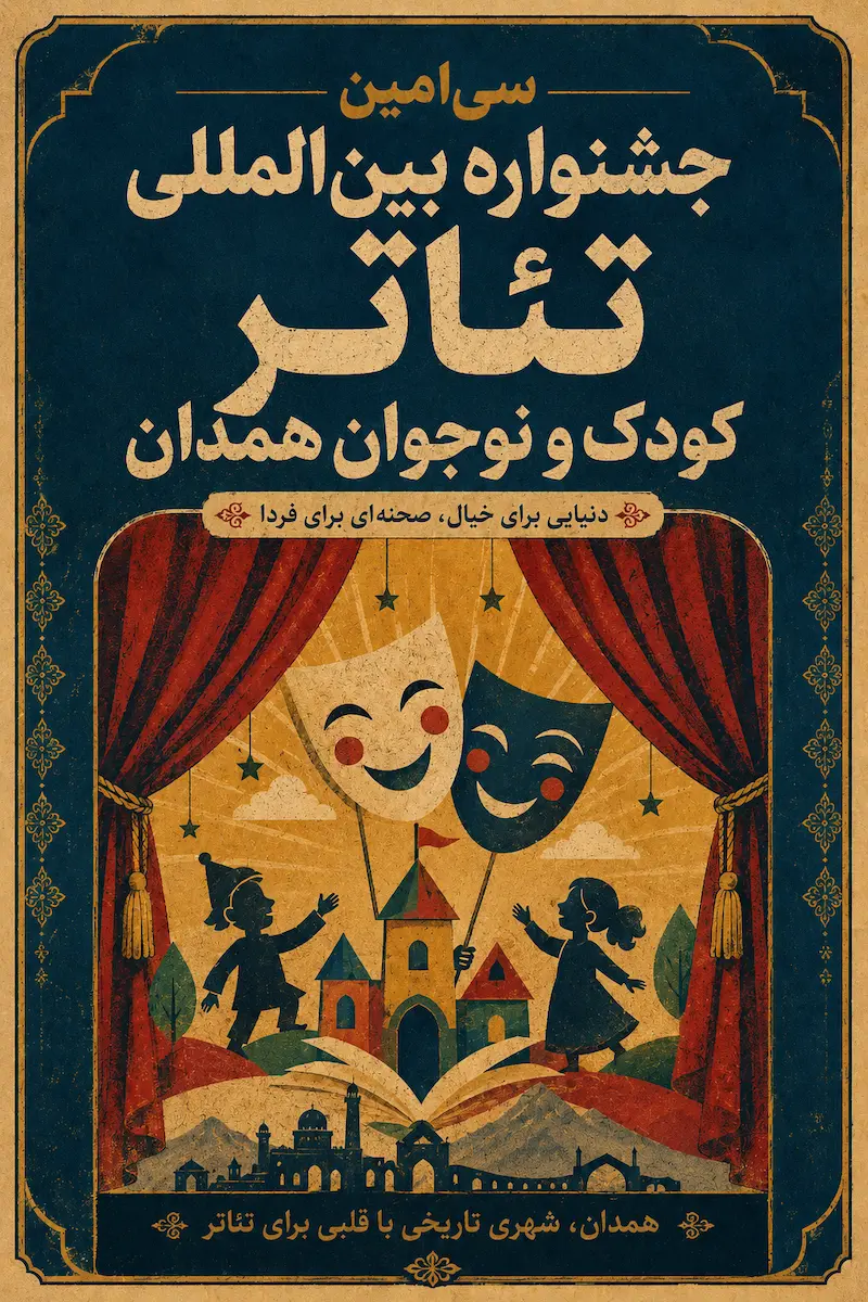 پوستر سی‌امین جشنواره بین‌المللی تئاتر کودک و نوجوان همدان